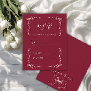 Cartão RSVP Casamento Vintage Francês Desenhado à Mão Rubi Ver