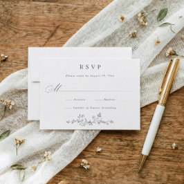 Cartão RSVP Casamento Vintage Francês Floral Cinza Prateado Es