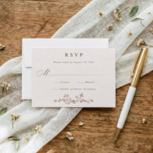 Cartão RSVP Casamento Vintage Francês Floral Marrom e Creme