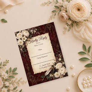 Cartão RSVP Casamento Vintage Gótico Romântico
