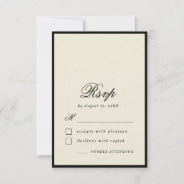 Cartão RSVP Casamento Vintage Retro Marfim e Preto Old Money