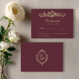 Cartão RSVP Casamento Vintage Romântico Burgundy Regency