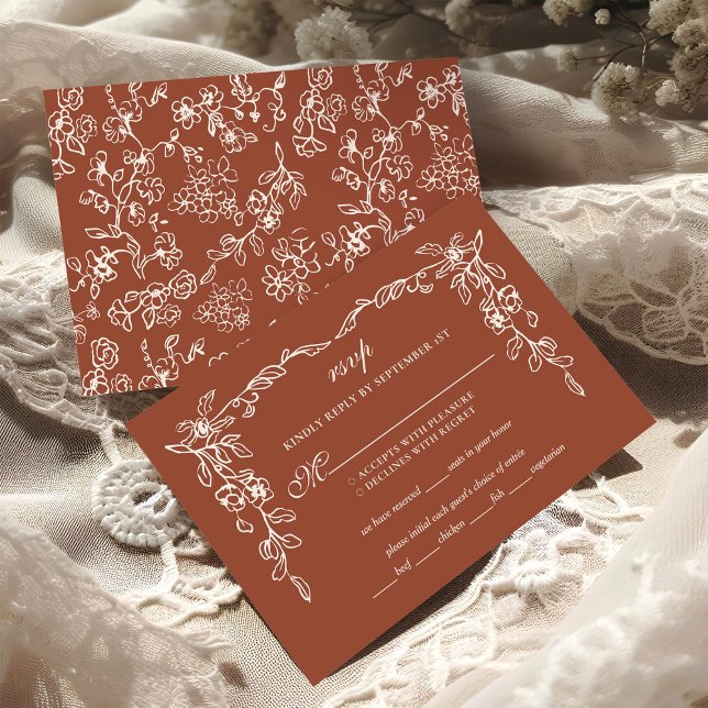 Cartão RSVP Casamento vintage Terracotta Elegante (Criador carregado)