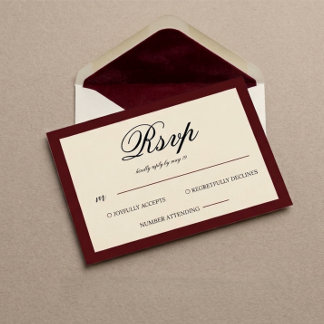 Cartão RSVP Casamento Vintage Vermelho e Neutro