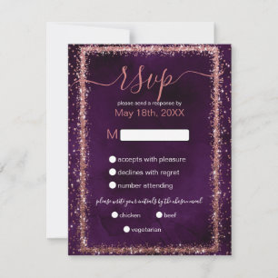 Cartão RSVP Casamento Violet Rosa Dourado de Confetti