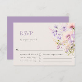 Cartão RSVP Casamento violeta com Lavanda de flores selvagens 
