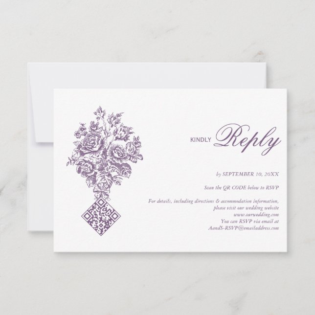 Cartão RSVP Casamento Vitoriano do Buquê Roxo Chinoiserie (Frente)