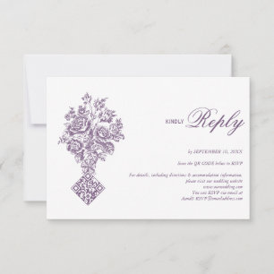 Cartão RSVP Casamento Vitoriano do Buquê Roxo Chinoiserie