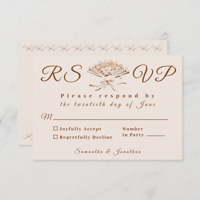 Cartão RSVP Casamento Vitoriano Tradicional (Frente/Verso)
