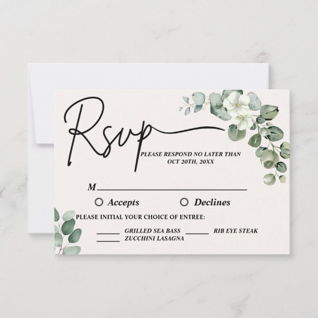 Cartão RSVP Casamento Watercolor eucalyptus (Frente)