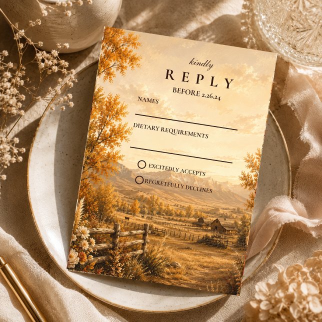 Cartão RSVP Casamento Western de Outono Rústico (Criador carregado)