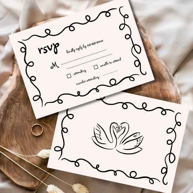 Cartão RSVP Casamento Whimsical Francês Negra Francês com Dese (Criador carregado)