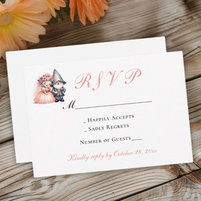 Cartão RSVP Casamento Whimsical Gnome Orange Woodland (Criador carregado)