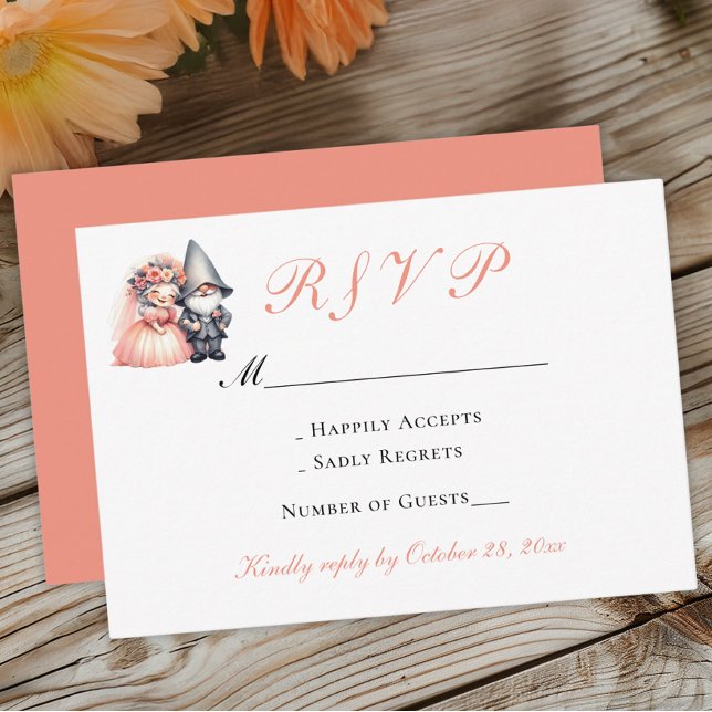 Cartão RSVP Casamento Whimsical Gnome Orange Woodland (Criador carregado)