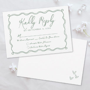 Cartão RSVP Casamento Whimsical Verde Desenhado à Mão