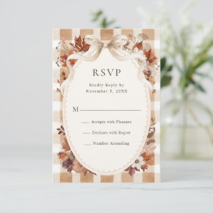 Cartão RSVP Casamento Xadrez de Folhas de Outono Rústico