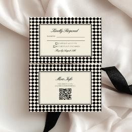 Cartão RSVP Casamento Xadrez Diamante Retro Dinheiro Antigo