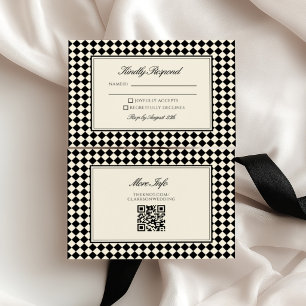 Cartão RSVP Casamento Xadrez Diamante Retro Dinheiro Antigo