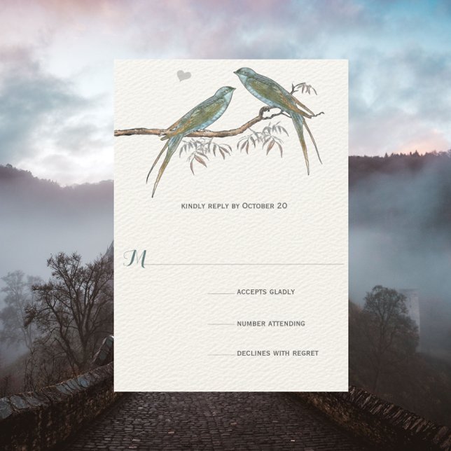 Cartão RSVP Casamentos de aves de capoeira com flores de Aqua  (Criador carregado)