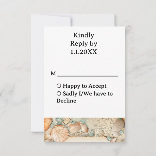 Cartão RSVP Cascas de praia 2 (Verso)