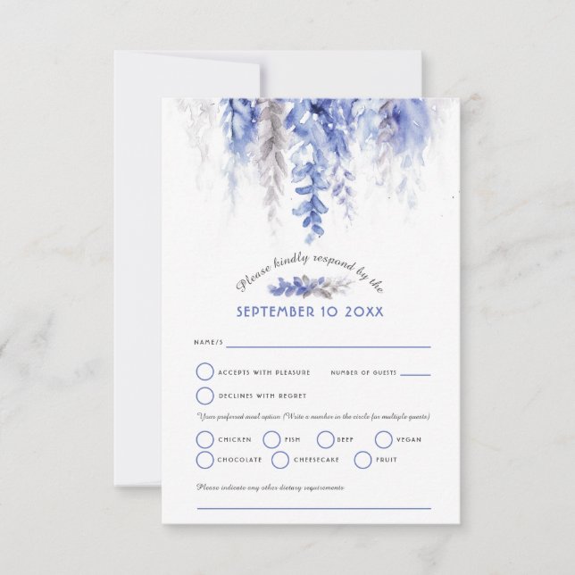 Cartão RSVP Cascata de água cascata casamento cinza azul escur (Frente)