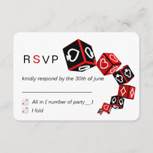 Cartão RSVP Casino branco vermelho preto chique moderno Vegas