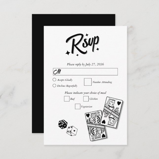 Cartão RSVP Casino de Destino de Las Vegas Negro (Frente/Verso)