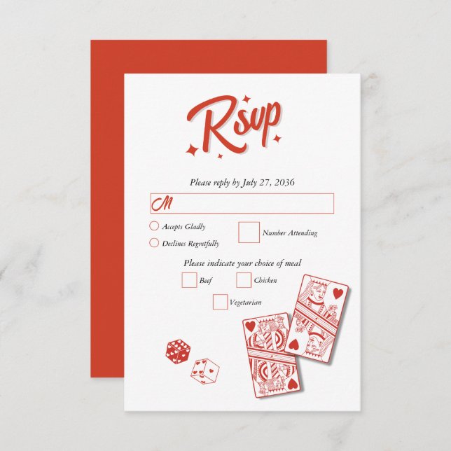 Cartão RSVP Casino de Destino de Las Vegas Vermelho (Frente/Verso)