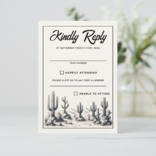 Cartão RSVP Casual Cactus Wedding