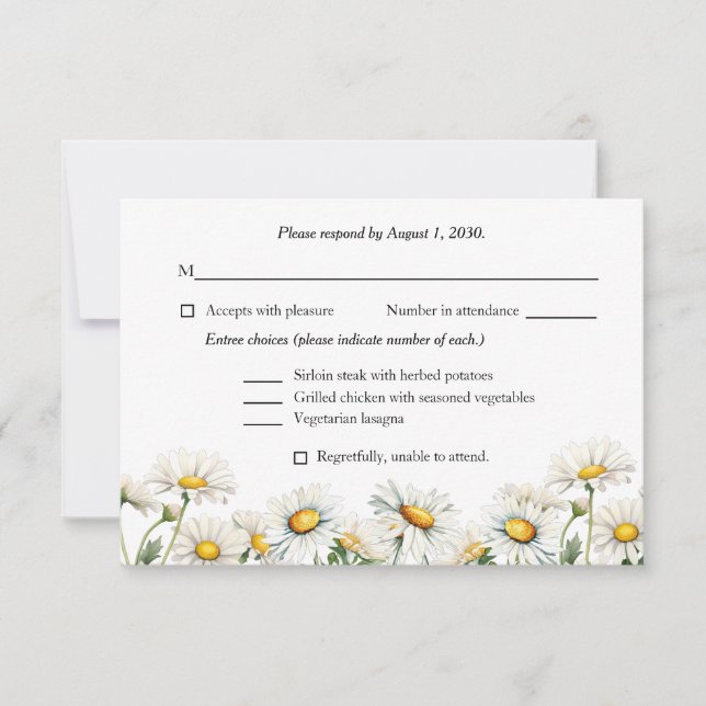 Cartão RSVP Casual Country Wedding Daisy Floral (Frente)