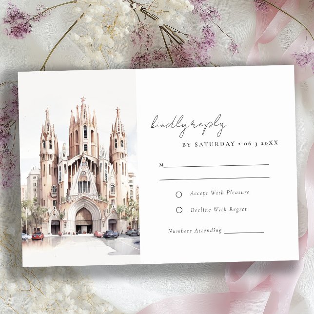 Cartão RSVP Catedral de Barcelona Casamento por Aquarela Espan (Criador carregado)