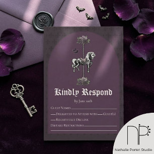 Cartão RSVP Cavalo Esqueleto de Carrossel Roxo Rico