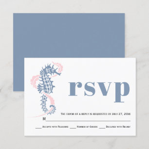 Cartão RSVP Cavalo-marinho, azul empoeirado de algas, casament