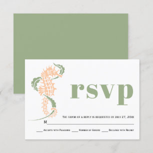 Cartão RSVP Cavalo-marinho, Sage Green, casamento na praia de