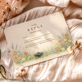 Cartão RSVP Celebração Elegante de Festa de Formatura com Flor