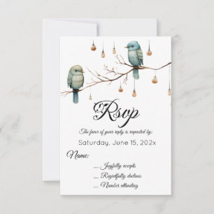 Cartão RSVP Celebração Rustic Woodland Love Birds