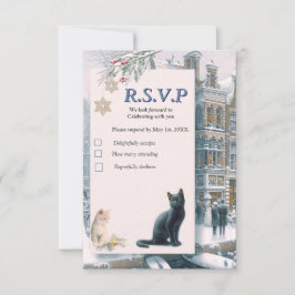 Cartão RSVP Celebrações de inverno na neve, com Kittens