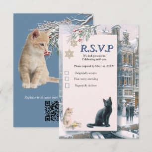 Cartão RSVP Celebrações de inverno na neve, com Kittens