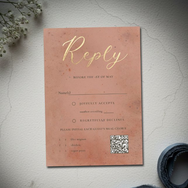 Cartão RSVP Celestial Galaxy Stars Blush Pink Glow Wedding QR (celestial galaxy wedding reply rsvp floral galaxy peach pink starry night written in the stars)