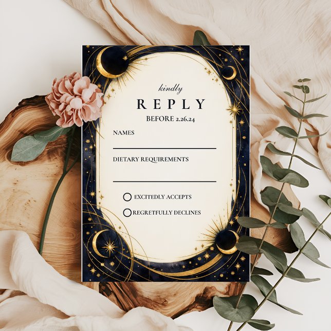 Cartão RSVP Celestial Night Garden Wedding (Criador carregado)