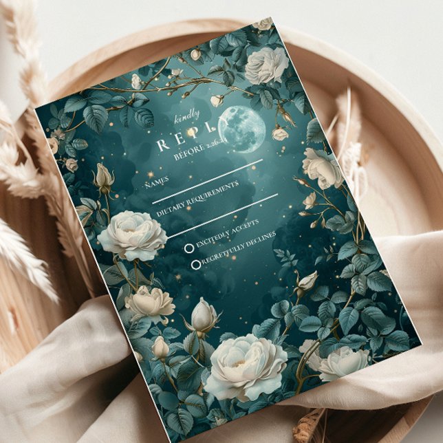Cartão RSVP Celestial Night Garden Wedding (Criador carregado)