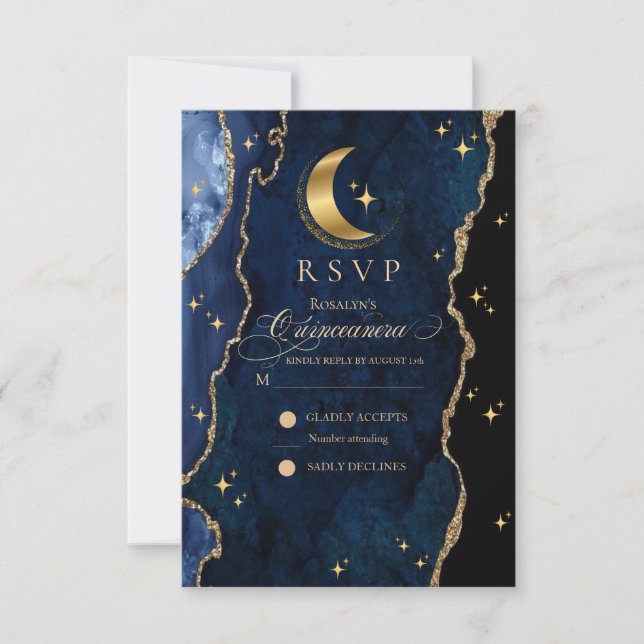 Cartão RSVP Celestial Quinceanera Stars and Moon Response Card (Frente)