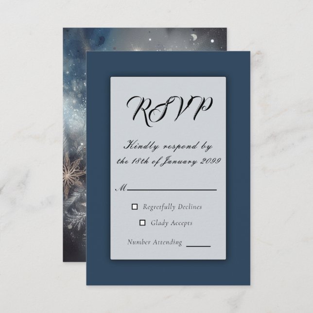 Cartão RSVP Celestial Winter Midnight Sparkle Weds (Frente/Verso)
