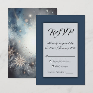Cartão RSVP Celestial Winter Midnight Sparkle Weds