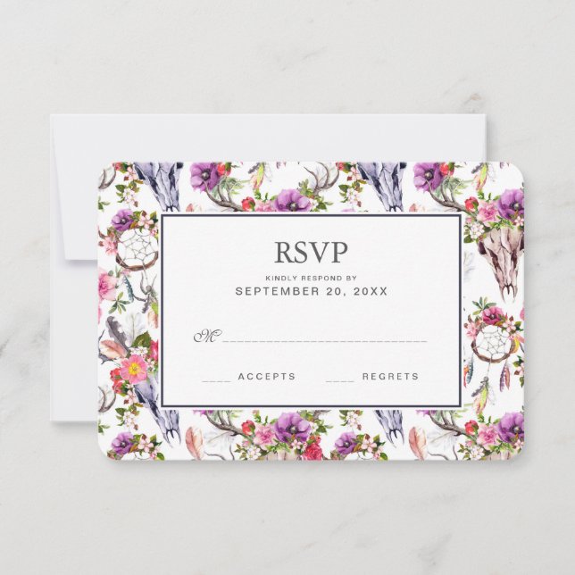 Cartão RSVP Células de Cerveja, Flores e Capacetes de Sonhos - (Frente)