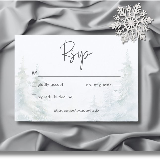 Cartão RSVP Cena de inverno da Rustic Mountain Sem Janto (Rustic Mountain Winter Scene Watercolor No Dinner RSVP Card)