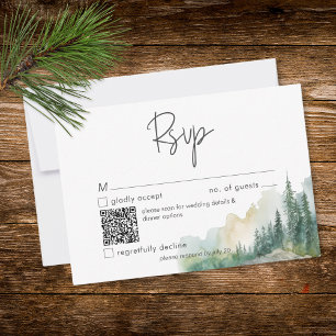 Cartão RSVP Cena de Lago de Montanha Rústica Código QR Aquarel