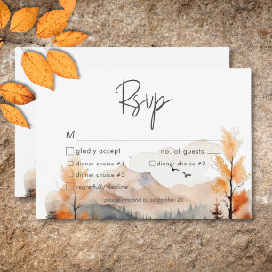 Cartão RSVP Cena de Montanha de Outono Rústico em Aquarela