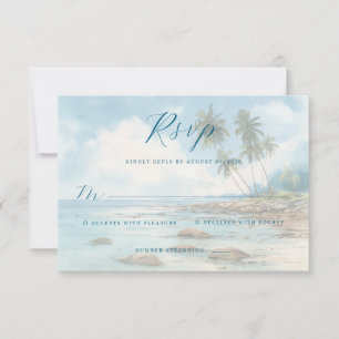 Cartão RSVP Cena Serena de Praia em Aquarela Pastel