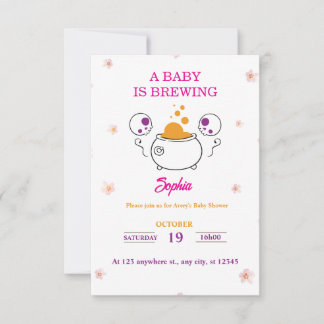 Cartão RSVP Chá de Bebê Menina Rosa de Halloween Brewing